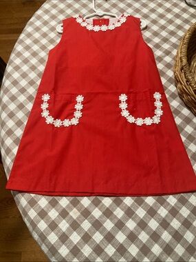 The Beaufort Bonnet Company Red Sleeveless Dress with White Daisy Trim